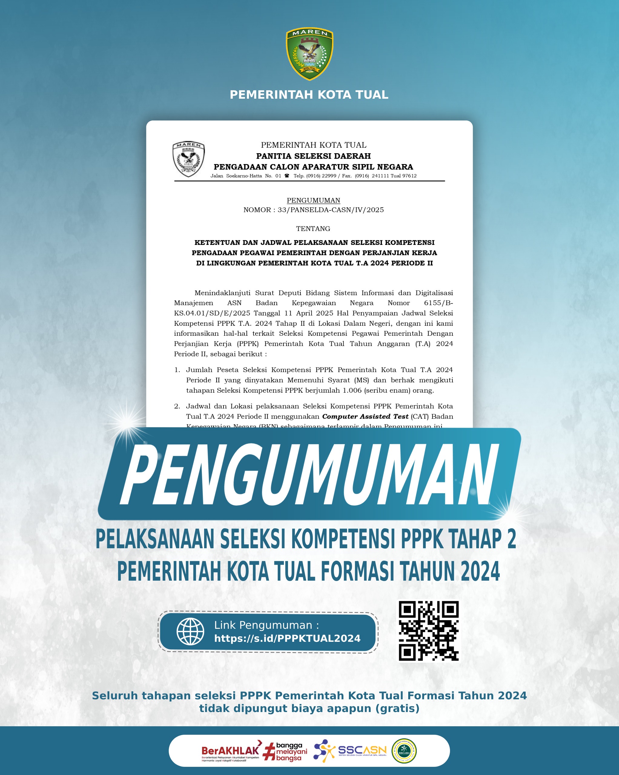 Jadwal Seleksi kompetensi PPPK Pemkot Tual T.A 2024 Periode II